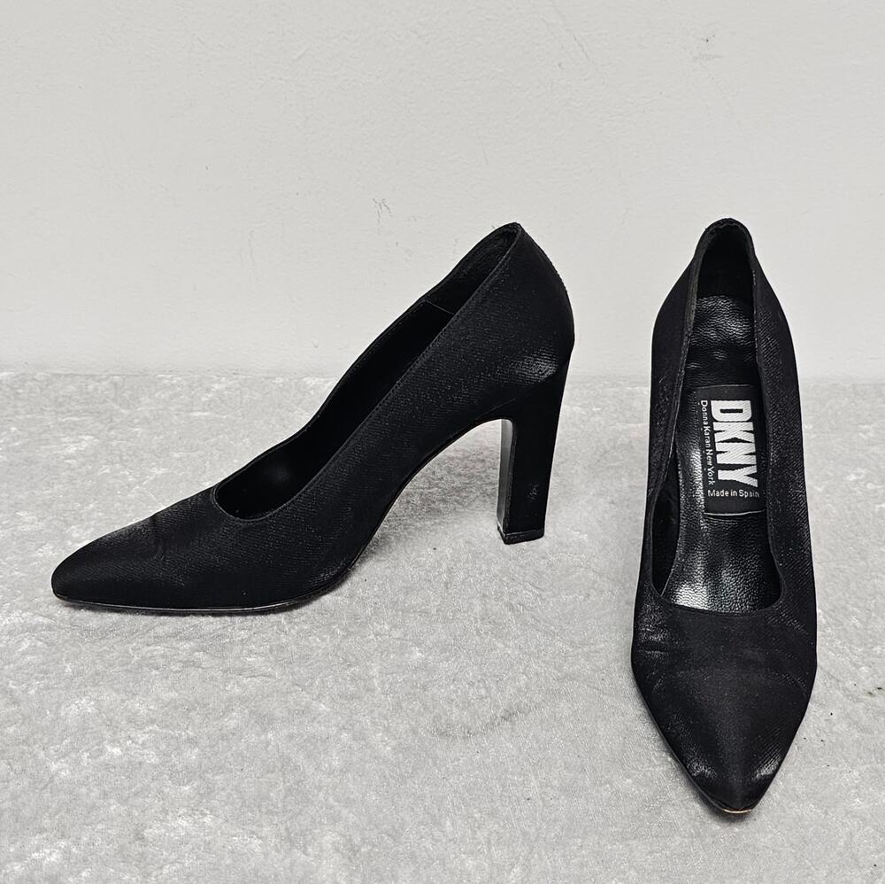 Vintage DKNY Donna Karan New York Womens Black Fabric Pointed-Toe Heels-Size 6N